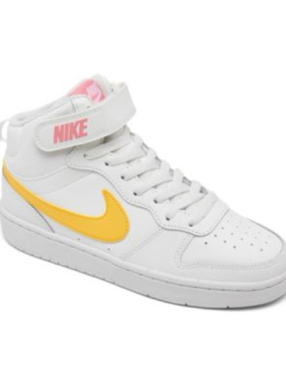 Nike Kids High-Top Sneakers in White, Yellow and Pink